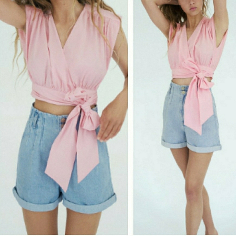 Zara Paper Bag Denim Shorts